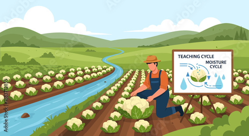 Farmer teaching moisture cycle in agricultural field