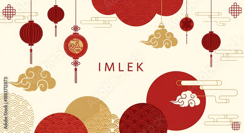 Chinese New Year Celebration with Lanterns and Clouds