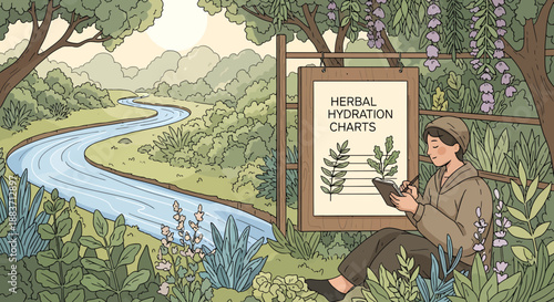 Herbal hydration concept with a man in nature