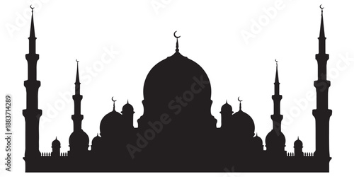 Mosque silhouette design with minarets and domes islamic architectural building vector graphic