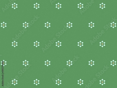 Minimalist seamless green background with dainty white floral star motifs