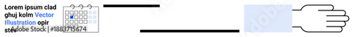 Time management, workflow, organization, task scheduling, teamwork, productivity. A calendar linked to a hand graphic. Time management and workflow visual