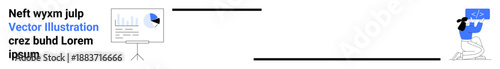 Data analysis, software development, IT training, project management, coding education, and teamwork. Presentation board graphs and person holding coding icon. Data analysis and software development