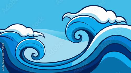 A vibrant summer vector illustration of blue sea waves creates a decorative ocean pattern featuring sun-kissed splashes and liquid shapes for a refreshing nature wallpaper design