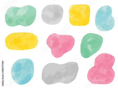 手描きあしらいセット　流体シェイプ　水彩　カラフル