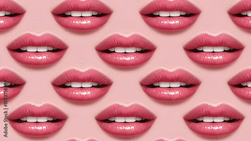 Obraz premium Glossy Pink Lips Pattern - Sensual Beauty, Makeup, Fashion, Cosmetics