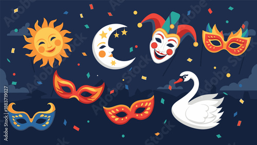 Scene with Swan and Masks