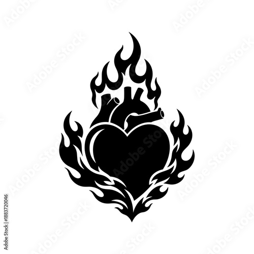 Black Flaming Heart Graphic Design Element.
