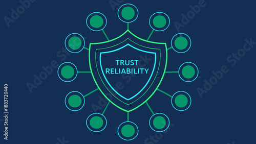 Shield with text trust and reliability surrounded by circles