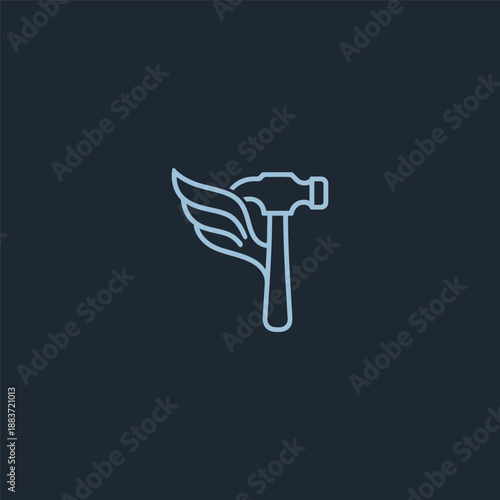 Wing hammer logo in powerful and dynamic line art illustration.