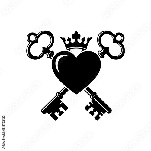 Black Heart Crown Keys Symbol Illustration.
