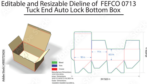 Editable and Resizable Dieline of F E F C O 0713 Tuck End Auto Lock Bottom Box