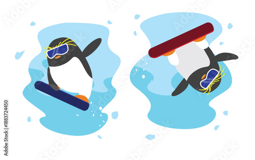 Snowboarding Penguin Cartoon Character Winter Sport Set © bullet_chained