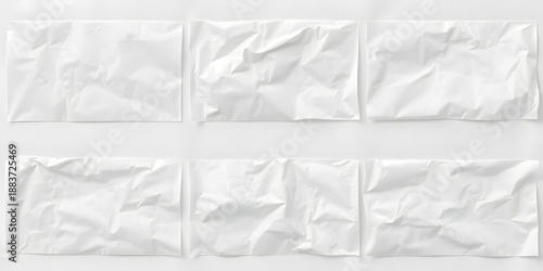 Crumpled Paper Texture Set with Wrinkled Sheets and Folds - White Background