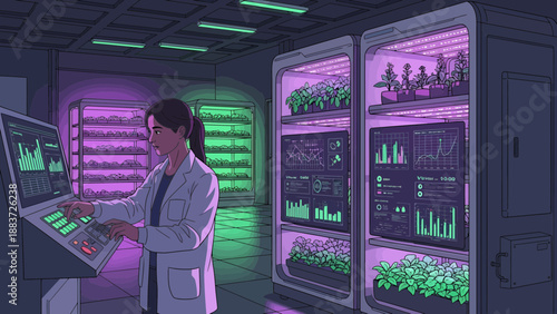 Scientist working in laboratory with futuristic equipment