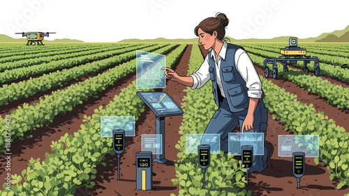 Woman using digital technology in a modern farm field