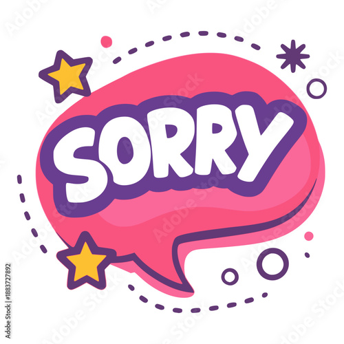 sorry text speech bubble flat color vector illustration template design