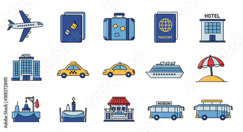 Collection of Travel and Transportation Icons.
