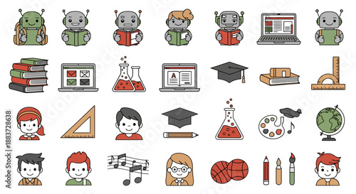 Set of Cute Education and School Icons.