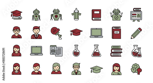Set of Education and Science Icons in Flat Design.