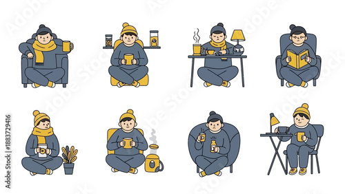 Cozy People Enjoying Warm Drinks and Relaxing Activities Indoors.