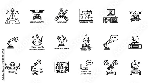 Black and white technology icons set.