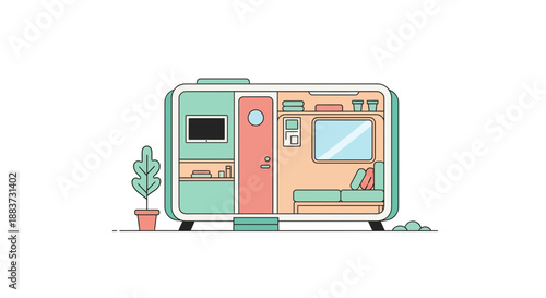 Charming tiny home with modern minimalist interior design offers cozy living and simple pleasures, a travel trailer for relaxation and adventure