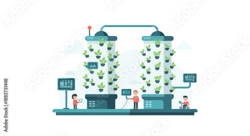 Innovative vertical farming with automated control systems for sustainable agriculture and food production of healthy crops in a modern efficient way