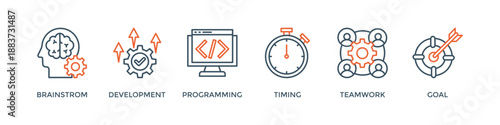 Hackathon banner web icon vector illustration concept for design sprint-like social coding event with icon of brainstorm, development, programming, timing, speed, teamwork, and goal