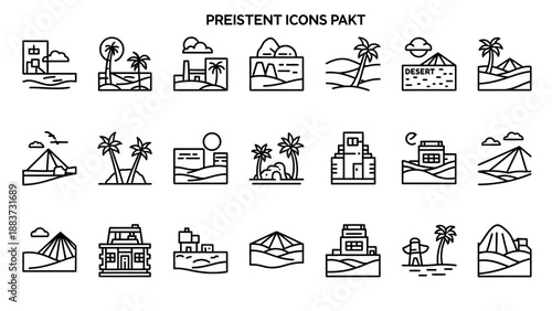 Black and white travel icons set.