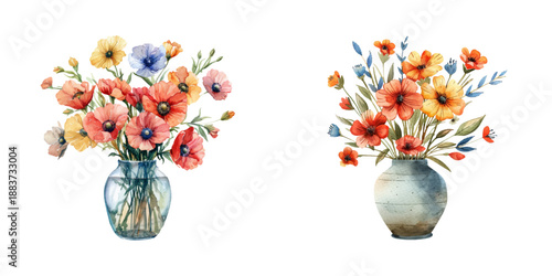 flowers in vase watercolor vector illustration