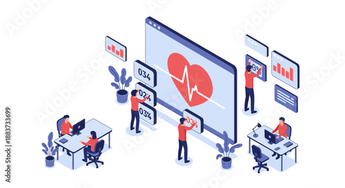 Medical professionals monitoring patient health data on a digital screen.