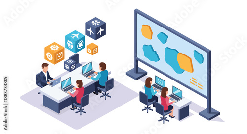 Teamwork and collaboration in a modern office environment with technology 1.