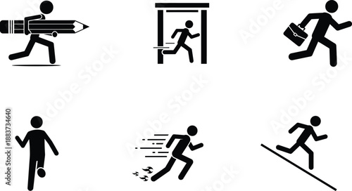 stick figures running in different poses and actions
