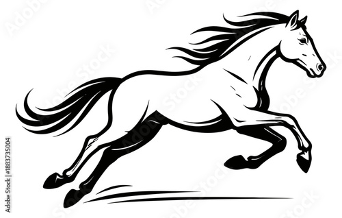 Bold line art illustration of a horse depicting a powerful run for athletic branding