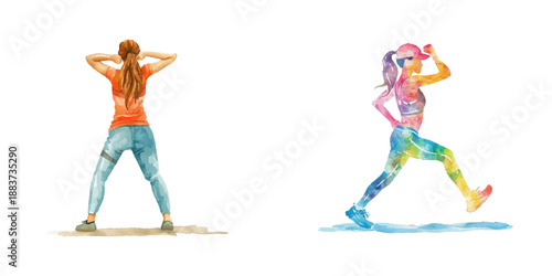 woman exercising watercolor vector illustration