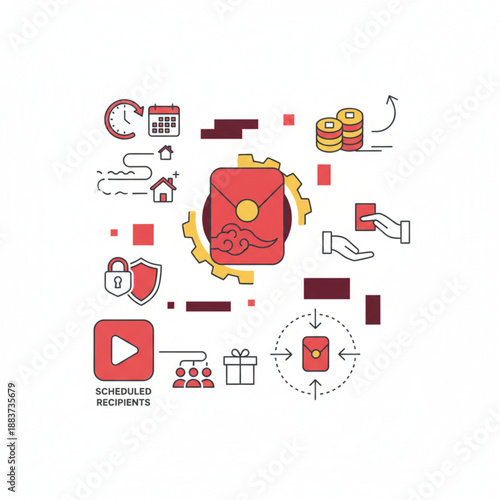 Illustrative concept of secure digital money transfer and scheduled recipient management, showcasing modern financial technology solutions