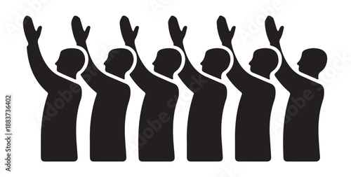 Islamic mosque vector silhouette with palm trees hanging lanterns stars and crescent moon