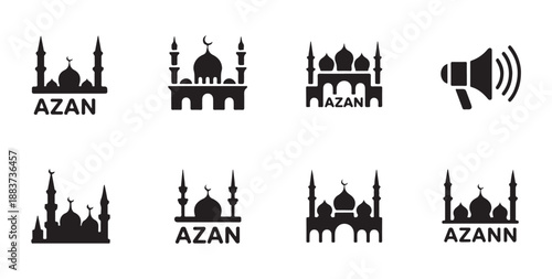 Ramadan kareem islamic symbols icon set muslim culture signs mosque lanterns prayer silhouette
