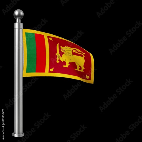 Sri Lanka Flag Waving on Silver Pole Realistic Footage National Flag Animation
