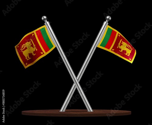 Sri LankaCrossed Flags on Wooden Stand Realistic Video National Flag Animation
