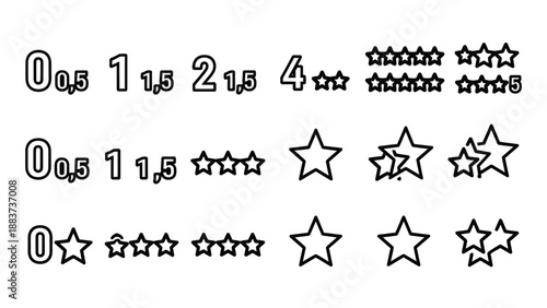 Black star rating symbols icons set.