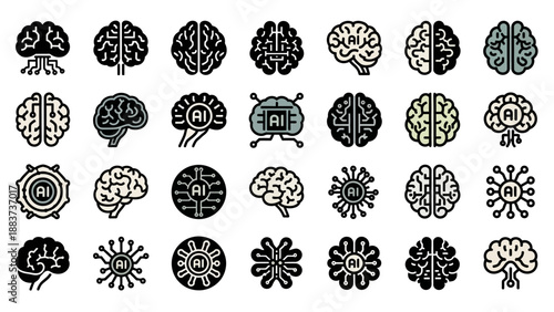 Brain icons and human mind symbols.