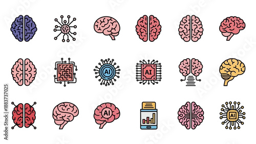 Brain and Virus Illustrations in Various Colors.