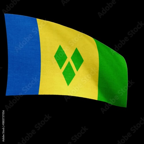 St-Vincent and the Grenadines National Flag Close-Up Realistic Waving Video National Flag Animation