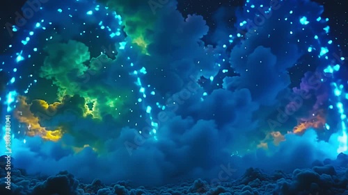 Wallpaper Mural dazzling becloud burst teal vapour blast, melting into lively curves along amp park background, with glittering crystal dance indiana amp mystical, preternatural vista below starlight. Torontodigital.ca