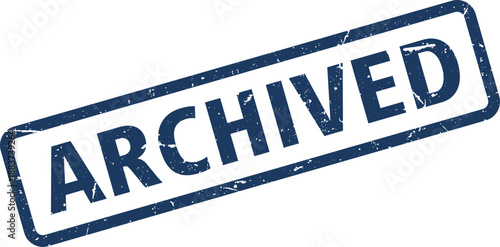 Distressed Navy Blue Archival Stamp Isolated on White Background Indicating Item has Been Archived