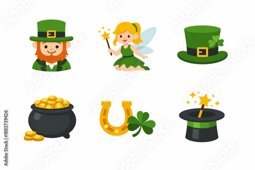 Saint Patrick Day Irish folklore icons