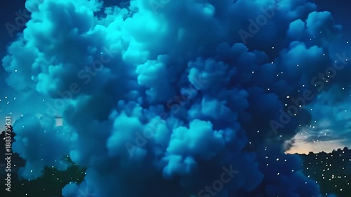 Wallpaper Mural Vivid plumes explode cyan vapor blast, surging into intricate spirals against a green background, with golden sparks swirling in a lively, electrified scene at twilight. Torontodigital.ca