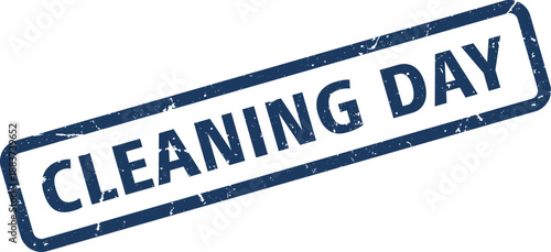 Distressed Blue Cleaning Day Rubber Stamp Impression on White Background for Spring Cleaning